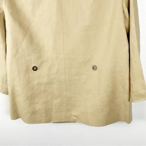 Kasper Khaki 100% Linen Lined 3/4 Sleeves Front Button Blazer, Size 12