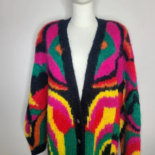 Classiques Entier Vintage Classiques Mohair Acrylic Fuzzy Colorful Cardigan Sweater 80s Size XL