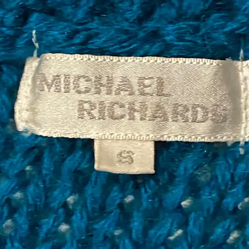 Michael Richards Wo Size Small Vintage Teal Knit Sweater with Floral Embroidery