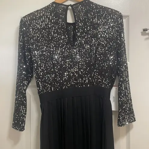Little Mistress black long sleeve sequin pleated dress gunmetal Party New Sz 6