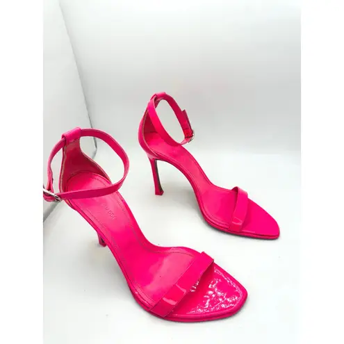 Amina Muaddi Kim Bubblegum Pink Patent Calf Leather Stiletto Strap Heels Size 39