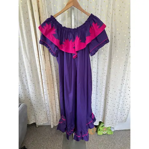 RM Hawaiian Quilt Applique On Off Shoulder Ruffles Muu Muu Midi Dress M Purple Size M