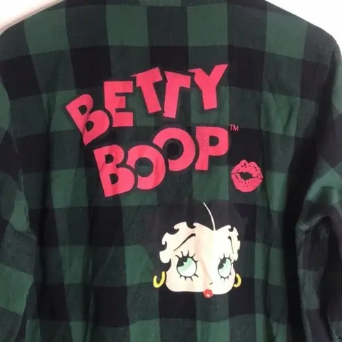 Betty Boop  green flannel button down long sleeve shirt size XL