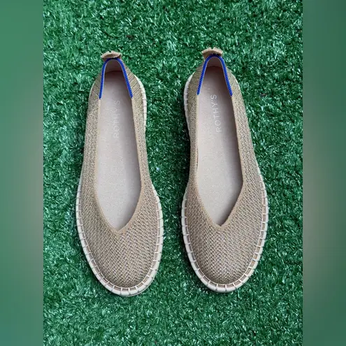 Rothy's The Espadrille in Gold Stripe Loafer Flats Size W8.5 *no ties* NWOT Tan