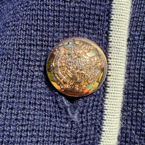 LAUREN RALPH LAUREN Wool ROYAL NAVY BLUE CREST COAT OF ARMS CARDIGAN SWEATER PM Size undefined