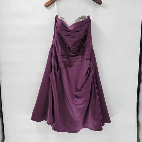 DaVinci Prom Dress Womens 14 Purple Satin Strapless Jeweled Band Formal Cocktail