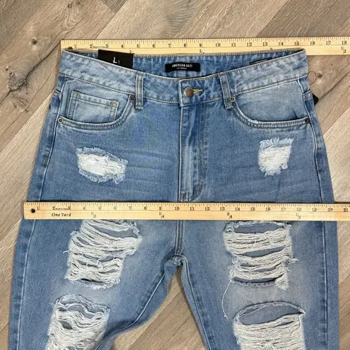 American Bazi Hollywood Graffiti Distressed Boyfriend Jeans Blue Large