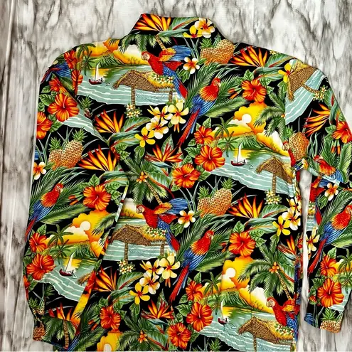 Surf Crush Tiki Vtg Sz S Hawaiian Print Zip Up Jacket CB Casual Macaw Tropical Red