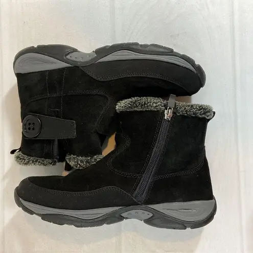 Easy Spirit Black Suede and Faux Fur Side Zip Ankle Boots Women’s Size 7M