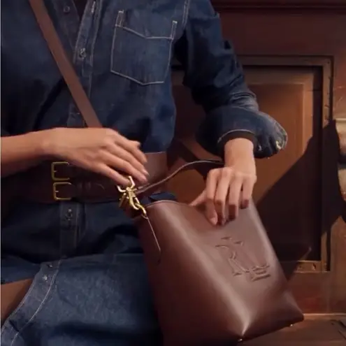 Lauren Ralph Lauren Leather Medium Witley Bucket Bag in Dark Mahogany, NEW $395 Brown