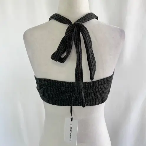 We Wore What New Tie Halter Bra Top Ribbed Knit Crop Top Charcoal Size Small