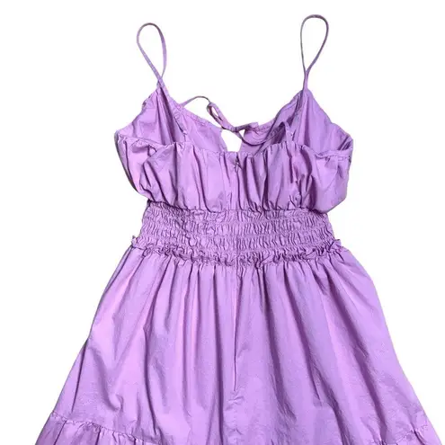 WAYF Wisteria Pink Tiered Cotton Midi Summer Dress Womens L