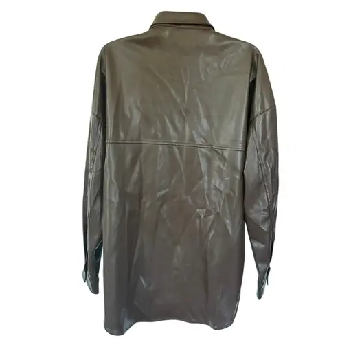 Acoa Faux Leather Shacket Sz S Brown Pearl Snap Western 90's Baggy Oversized