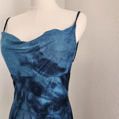 Y2K Hourglass Blue Tie Dye Glitter Cowl Neck Asymmetrical Slip Dress S M Size M