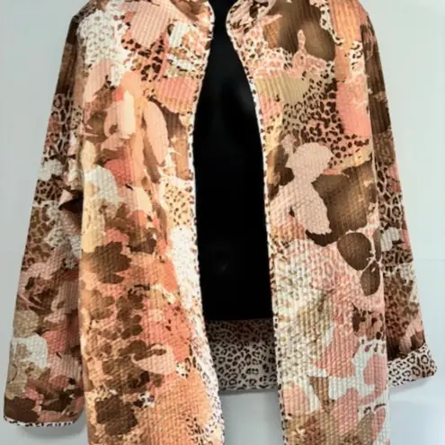 Alfred Dunner Jacket Womens 16 Pink Brown Floral Animal Print Quilted Statement