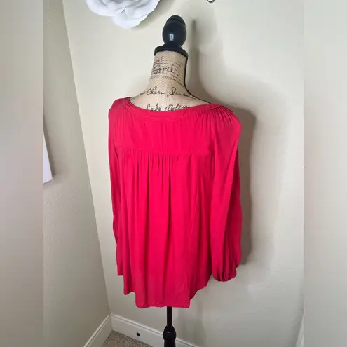 Maeve NTM: by Anthropologie Red Boho Flowy Tunic Blouse Long Sleeve V-Neck