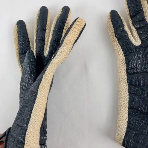 Aris Snuggler Vintage Blue Beige Vinyl Knit Gloves Womens One Size
