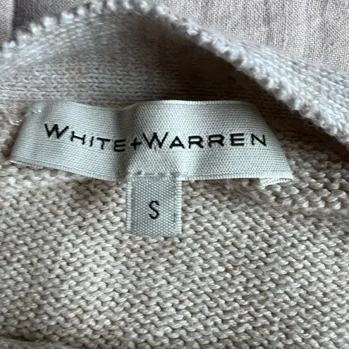 White + Warren Tan Boat Neck Buttoned Pointelle Stripe Knit Sweater