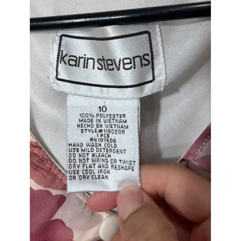 Karin Stevens Dress Womens Size 10 Floral Midi VNeck Short Sleeve Vintage Y2K