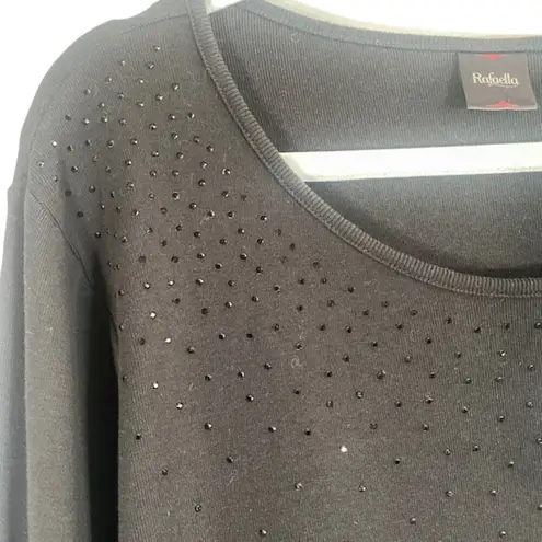 Rafaella Black Jeweled Beaded Long Sleeve Formal Knit Sweater Women Sz 3X