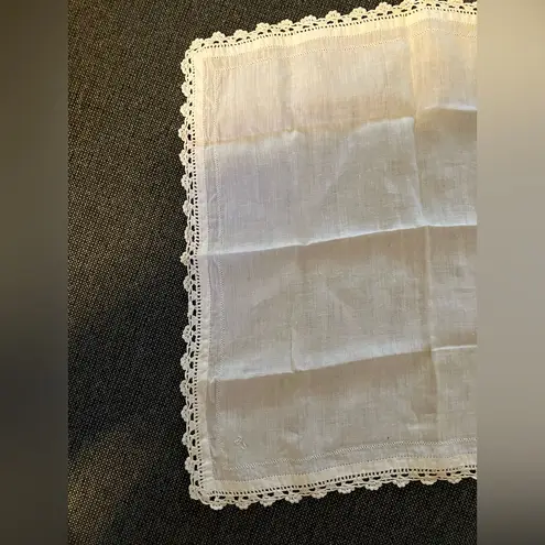 His and Hers Vintage White Lace Trim Handkerchief