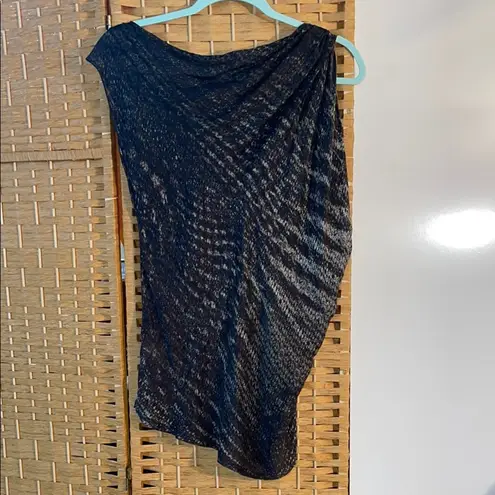 Graham & Spencer Sleeveless Asymmetrical Ruched 100% Silk Tank Top Black