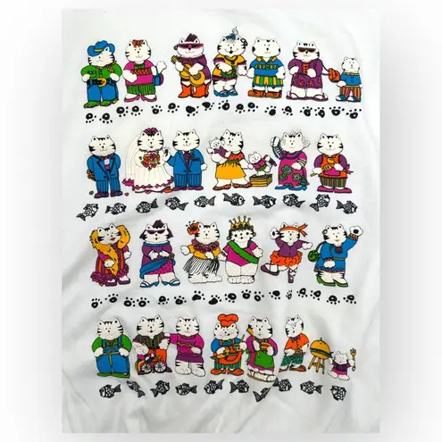 Vintage Puffy Graphic Print Crew Neck Sweatshirt Cats with hats White Size L