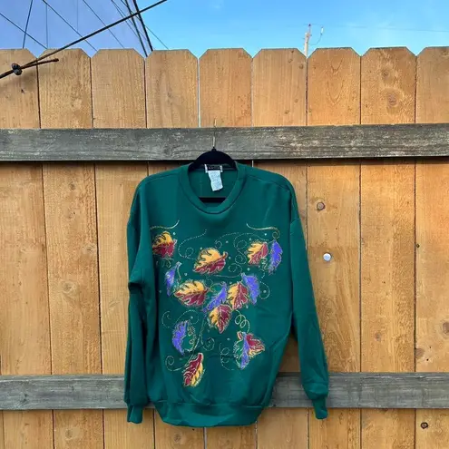Vintage green sweatshirt by improved living size medium. Fall leaves‎ cozy