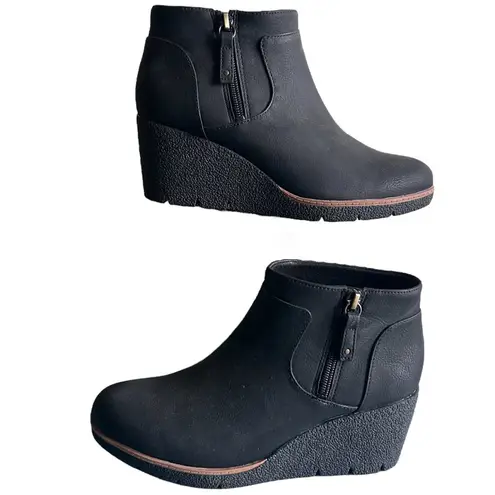 NWOT Dr. Scholl's Women's Bianca Black Suede Wedge Booties Size 7.5 Ankle Boots