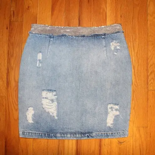 IRO Distressed Sequin Jean Skirt