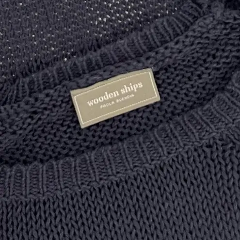 Wooden Ships Anchor Raglan Cotton Crew Neck Sweater Navy Blue White Medium Large