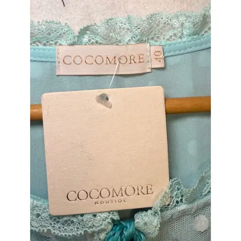 NWT COCOMORE Boutique Lace Trim Polka Dot Tassel Dress Romantic Flowy Sz 40 (10) Blue