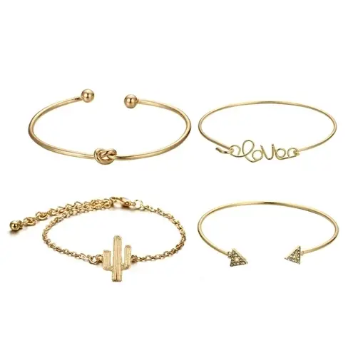 Boutique Gold Stacking Arrow Cactus Bracelet Set (4)