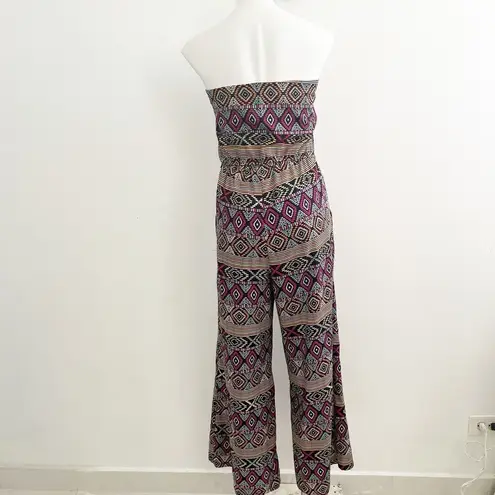 DIZZIER Aztec Print Jumpsuit LARGE Multicolor Pockets Elastic Waist Womens Pink