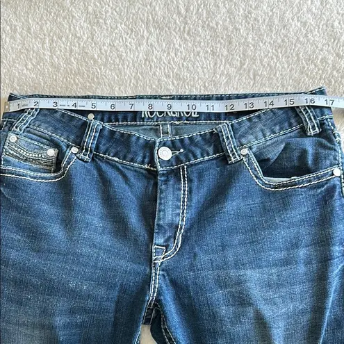 Rock & Roll Cowgirl Blue Dark Wash Boyfriend Jeans Size 30 x 32