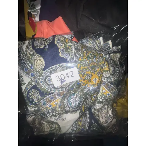 Magaschoni Linen Floral Button Up Size Large Button Tie Front