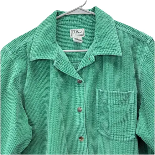 LL Bean Green Wide Wale Corduroy Oversized Button Up Cotton Shirt LARGE PETITE Size undefined