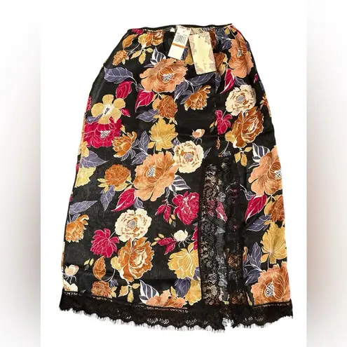 Band of the Free Lilou Floral Lace Slip Midi Skirt Black Berry Size S NWT