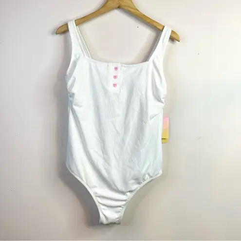 Stoney Clover Lane Stoney Clover x Target White Ribbed Cheeky High leg one piece swimsuit 16W new