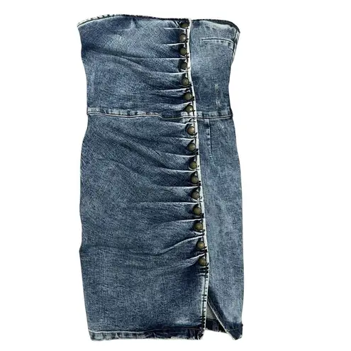Retrofête Retrofete Megh Strapless pleated Denim Mini Dress Marble Sky Button Front XS