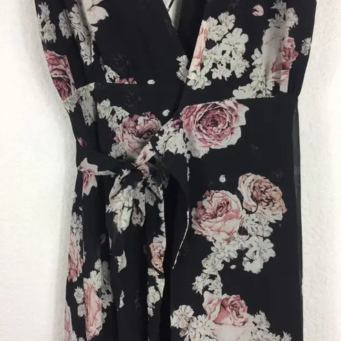 The Jetset Diaries Rosa Black Floral Chiffon Wrap Lace Up Maxi Dress Medium