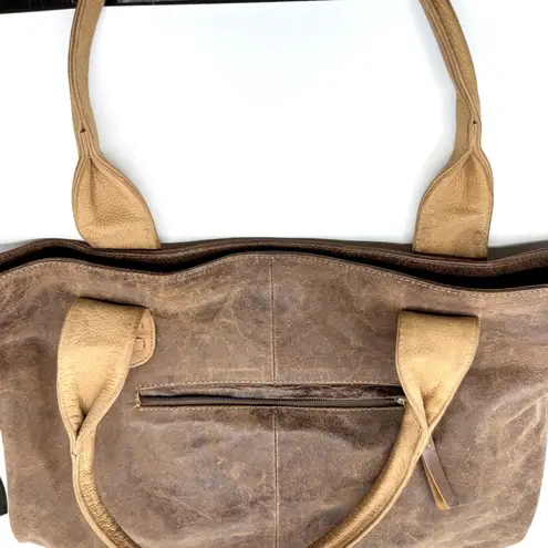 American West TrueLu Brown Leather Tote Bag Purse Denim Lined Shoulder Bag