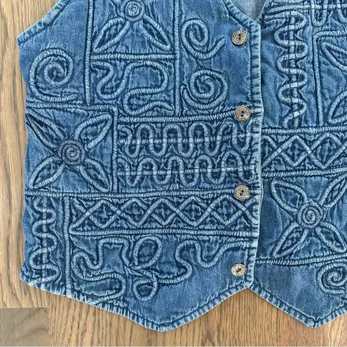 Anthropologie  Vintage Embroidered Geometric Denim Western Sleeveless Vest Blue L