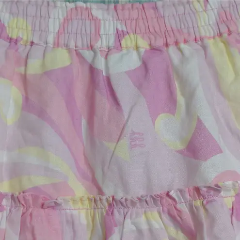 Hill House The Paz Skirt Mini Candy Kaleidoscope Pink Linen Ruffle L New