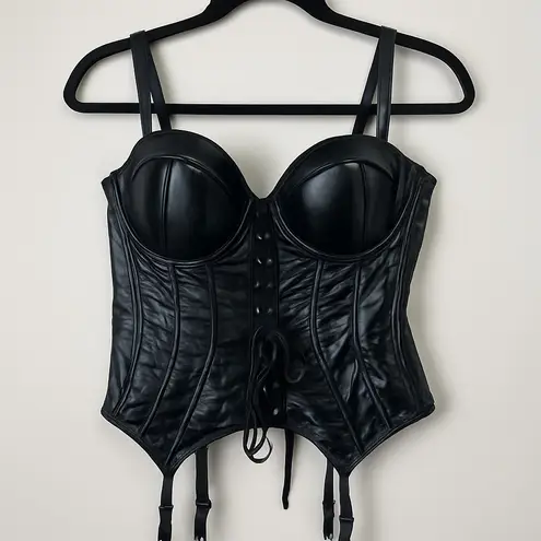 Seven ’til Midnight Faux Leather Corset Bustier 1X/2X Black Lace