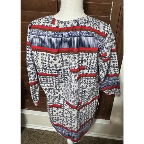Gramicci Women's Shirt XL Batik Tribal Popover Top Organic Cotton India Blue Size L
