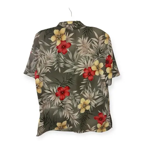 Jaclyn Smith Sport Vintage Hawaiian Floral Shirt L Olive Hibiscus Boho Resort