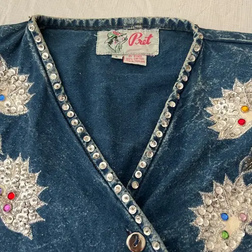 Vintage 90s Pret Acid Wash Denim Button Up Shirt Blue Size L