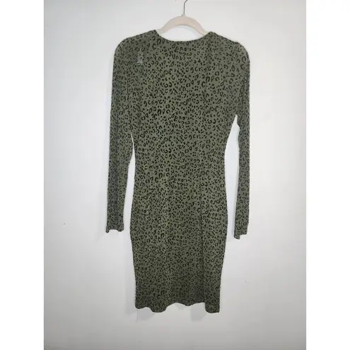 NaaNaa 1/2 Zip Front Green Bodycon Mini Animal Print Women 6 Mesh Dress