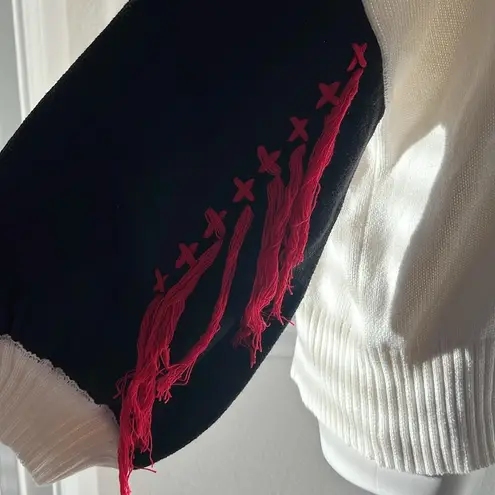 Cable Knit Turtleneck Sweater with Puff Sleeves in White Multi, Size M NWT Size M